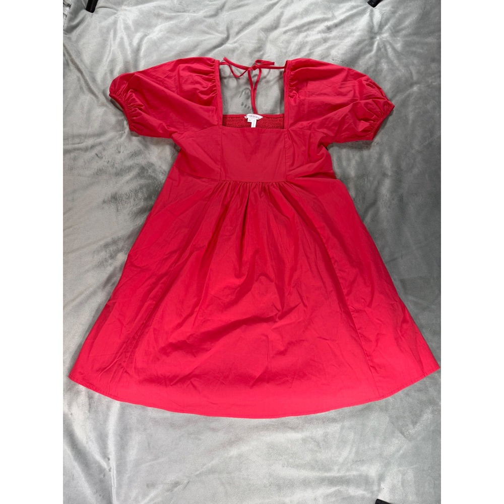 Draper James RedPink Babydoll Dress Puff Sleeve Cottagecore Poplin XS Romantic